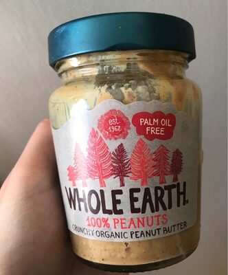Crunchy organic peanut butter front packaging