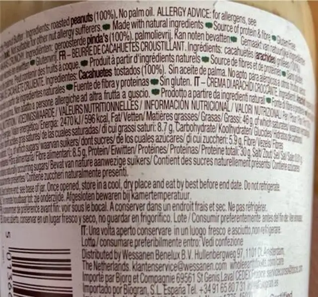 Crunchy peanut butter nutrition facts table