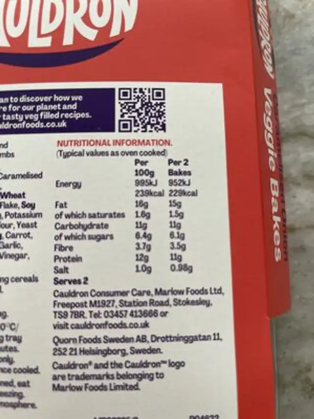 Pumpkin And Caramelised Onion Veggie Bakes nutrition facts table