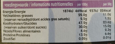 Fruit & nut bar Amandel & Sultanrozijn met pinda's en abrikozen nutrition facts table