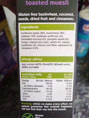 For Breakfast Gluten Free Buckwheat Toasted Muesli ingredients label