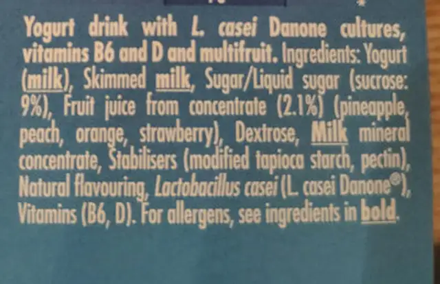 Multifruit x 8 ingredients label