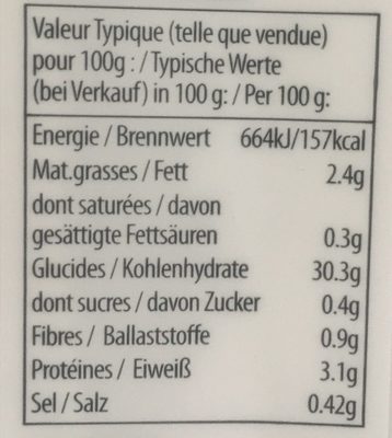 Riz Thaî au Citron Vert et aux Herbes nutrition facts table