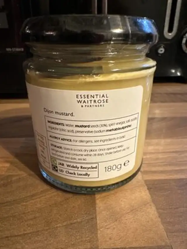 WR Ess Dijon Mustard 180g ingredients label