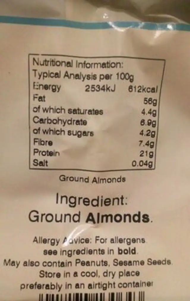 Great ground almonds nutrition facts table