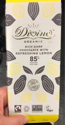 Divine Organic rich dark chocolate with refreshing lemon