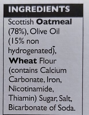 Olive oil scottish oatcakes ingredients label