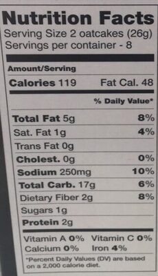 Olive oil scottish oatcakes nutrition facts table