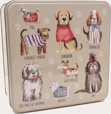 Dogs in jumpers tin