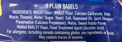 Bakery Co. 5 The Original Bagels ingredients label