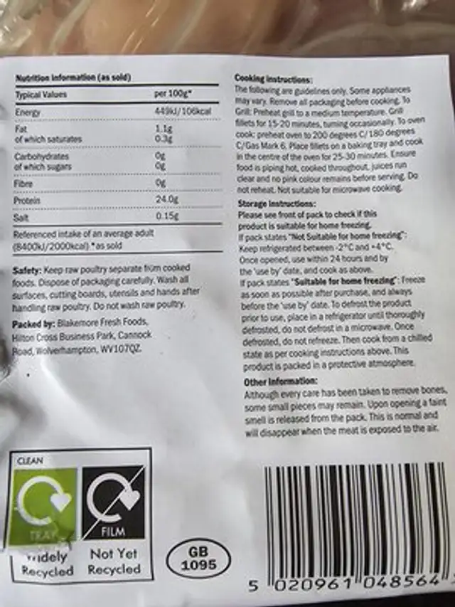 chicken breast fillets ingredients label