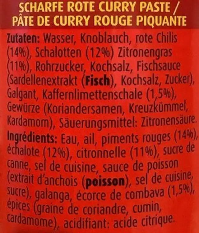 Hot Red Curry Paste - Kreung Kang Phet ingredients label
