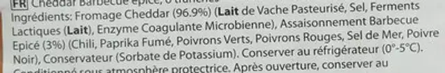 Cheddar barbecue épicé ingredients label