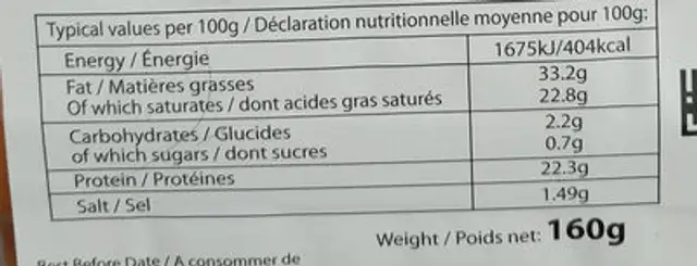 Cheddar barbecue épicé nutrition facts table