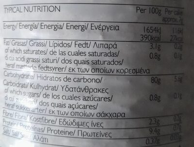 Brown rice cakes nutrition facts table