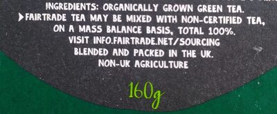 Organic Pure Green ingredients label