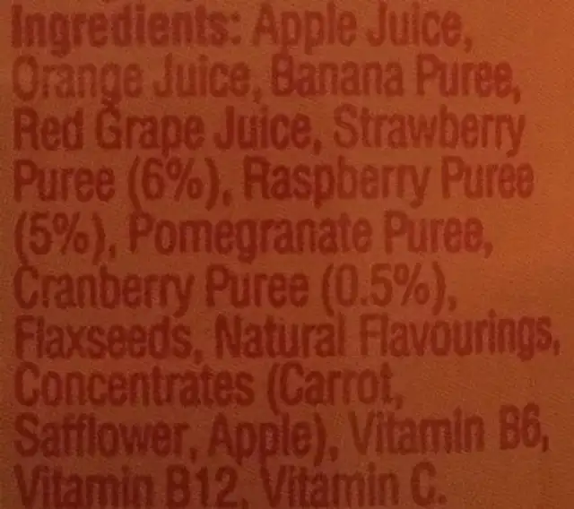 Naked superfood red machine smoothie ingredients label