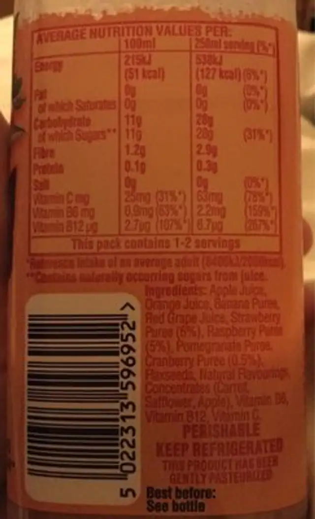 Naked superfood red machine smoothie nutrition facts table