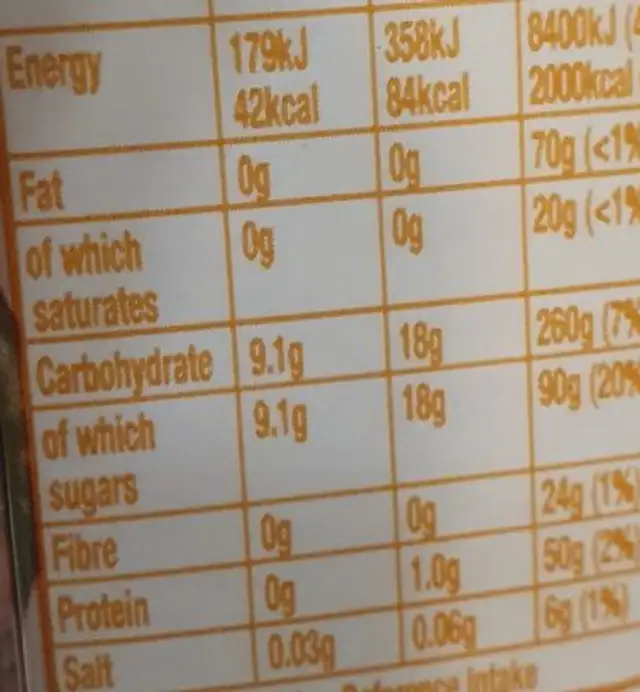 Orange juice from concentrate nutrition facts table