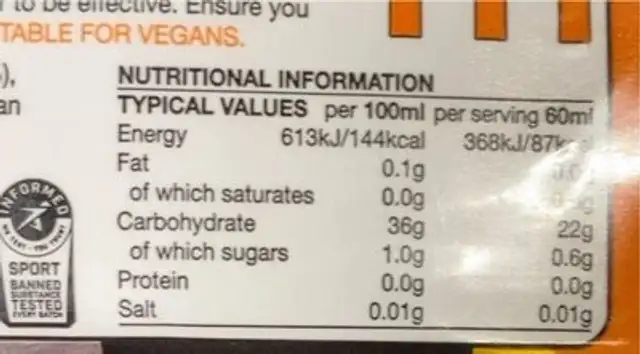 Gel Energetique Sis Go Isotonique nutrition facts table