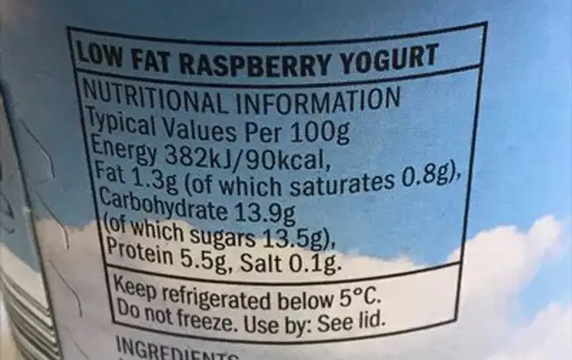 Raspberry Creamy Yoghurt nutrition facts table