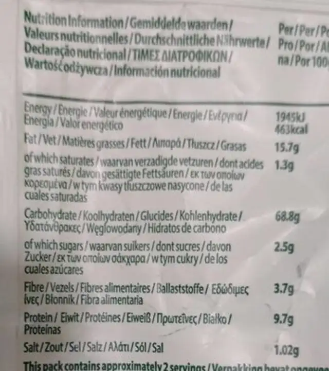 Eat Real Hummus Chips Tomato & Basil Flavour 45g nutrition facts table