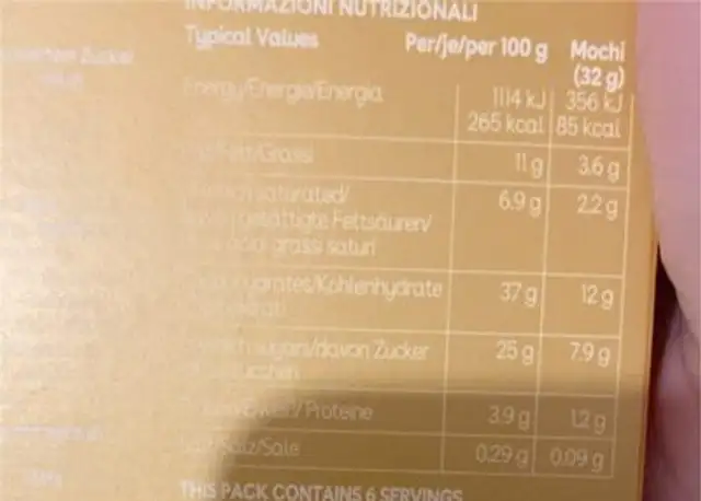 Golden blond chocolate nutrition facts table