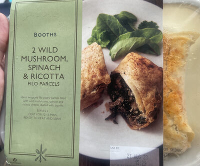 wild mushroom,spinach and ricotta filo parcels front packaging