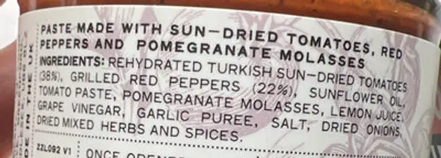 Antipasti Exme Mezze ingredients label