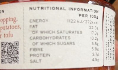 Vegan Nduja Paste nutrition facts table