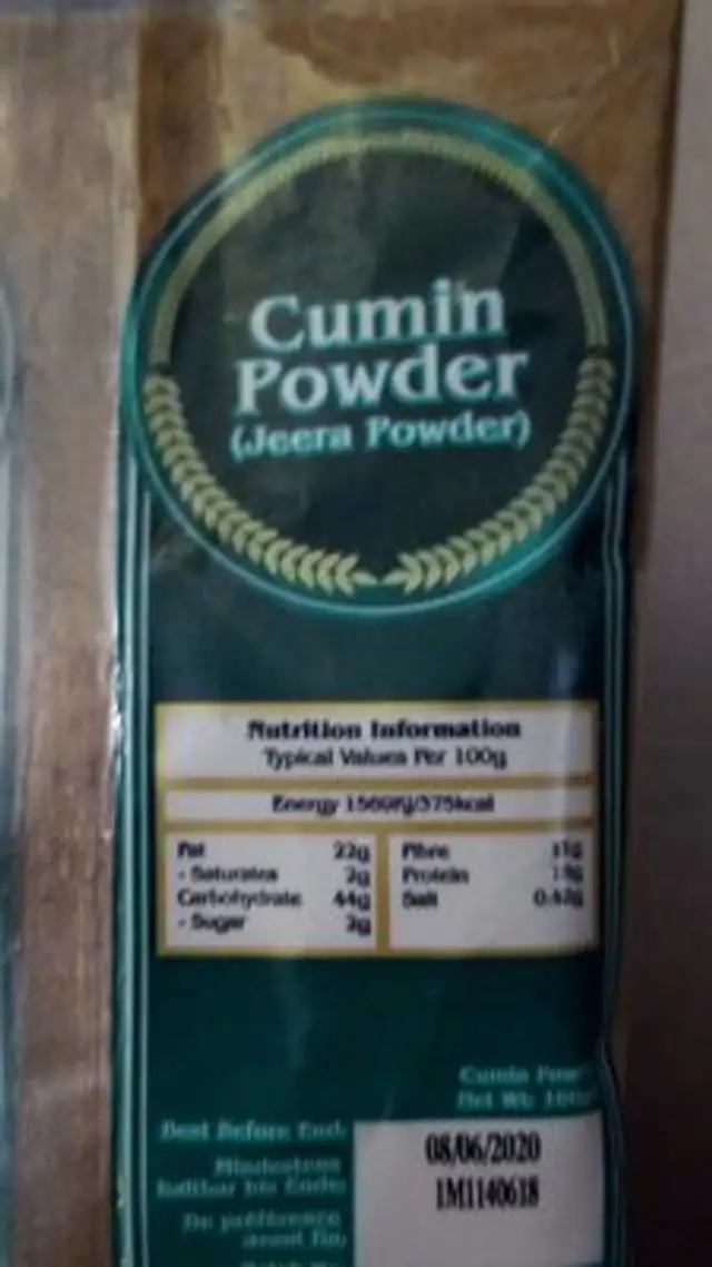 Cumin powder ingredients label