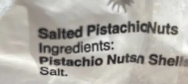 salted Pistachios ingredients label