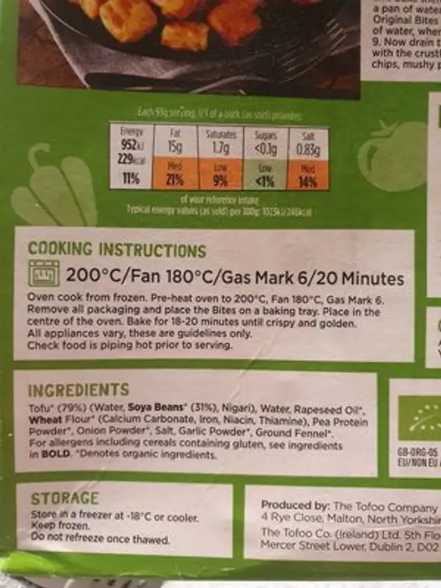Tofu with taste crispy ingredients label