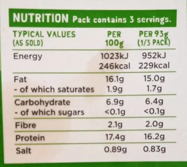 Tofu with taste crispy nutrition facts table