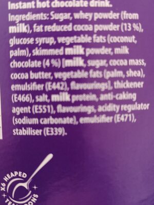 Cadbury hot chocolate ingredients label