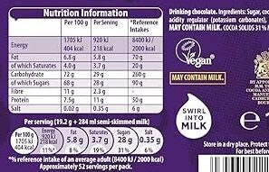 Cadbury hot chocolate nutrition facts table