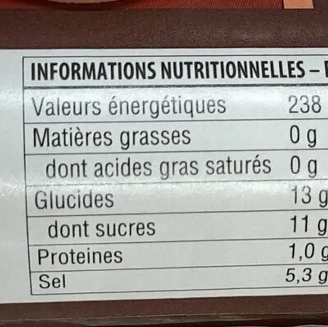 Sauce au piment fort nutrition facts table