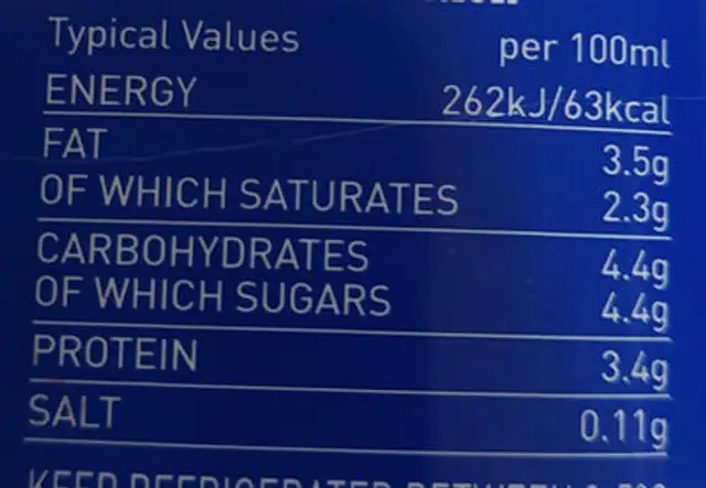 Freshways Whole Milk nutrition facts table