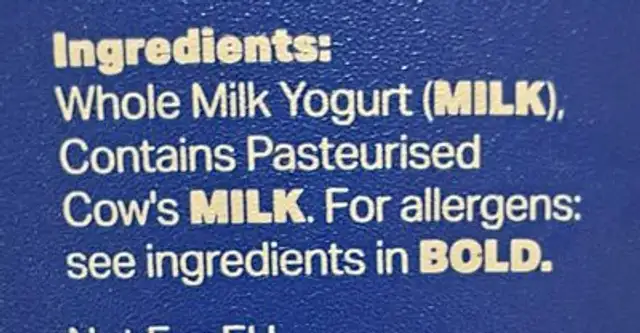 Greek Style Natural Yogurt ingredients label