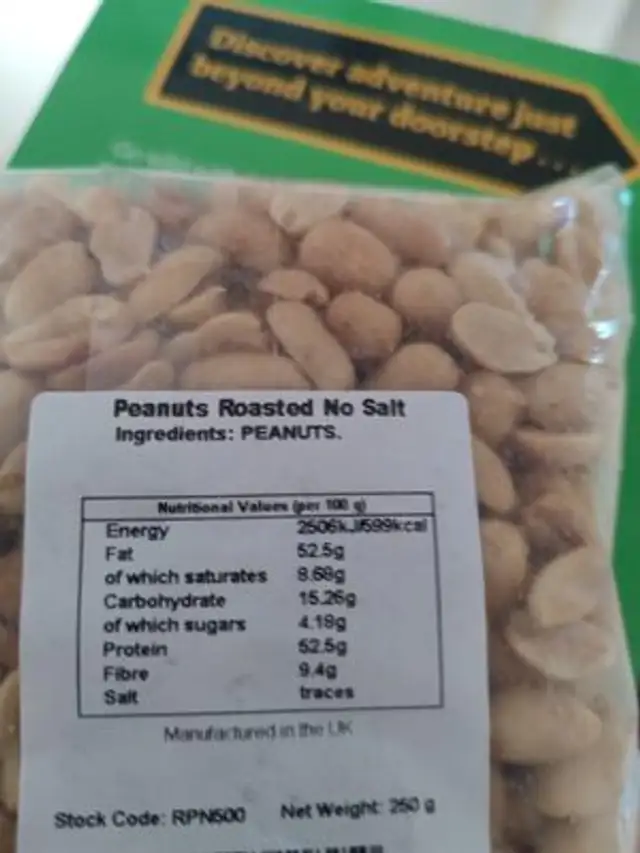 Roasted Peanuts - No Salt ingredients label