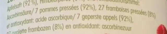 Apfel & Himbeere ingredients label