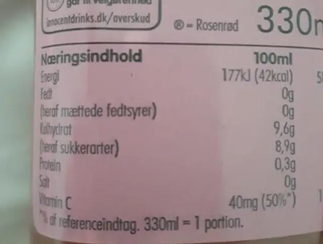 Zumo frutas nutrition facts table