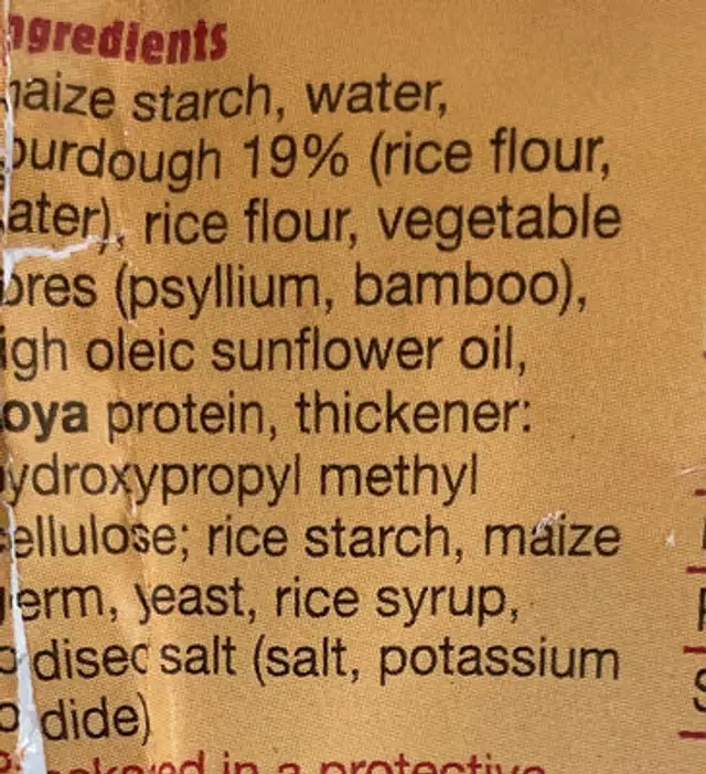 Part baked rolls ingredients label