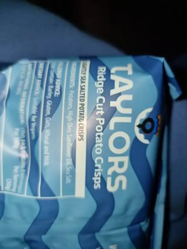 Taylors Ridge Cut Potato Crisps Lightly Sea Salted ingredients label
