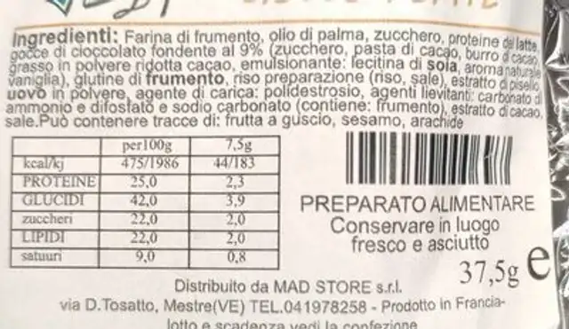 Rikki ciocco pepite nutrition facts table