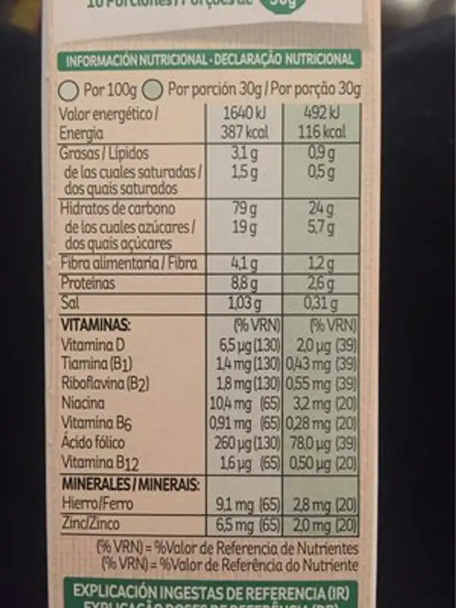 Kellogs Special K Iogurt nutrition facts table