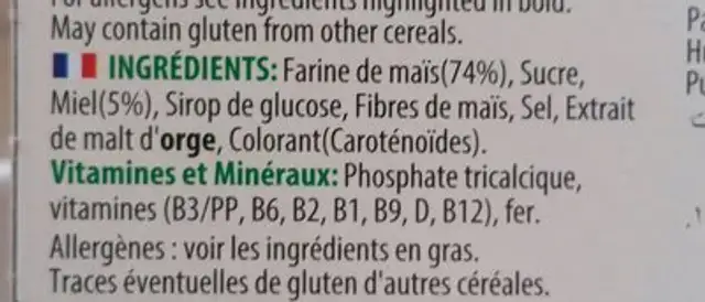 Kellogg's Corn Pops(por) ingredients label