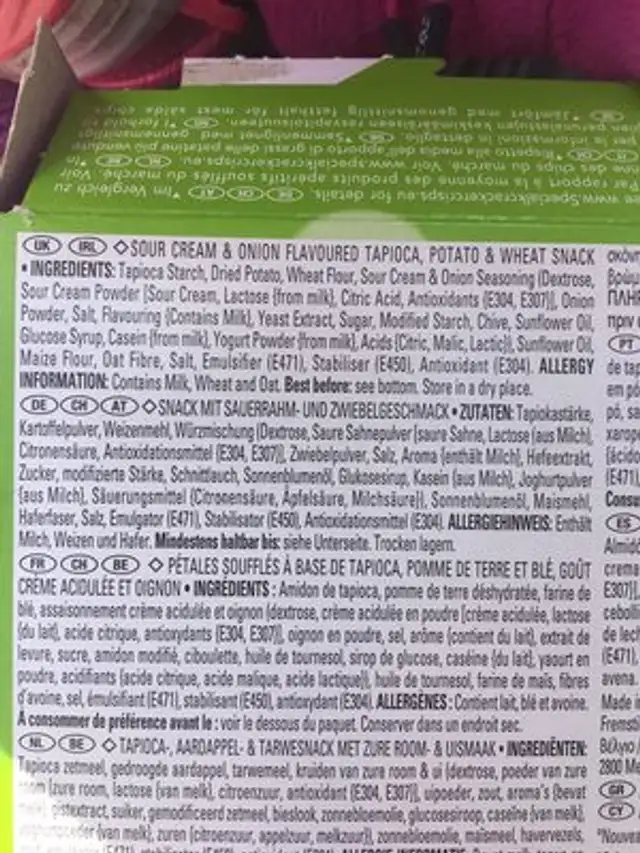 80G Cracker Crisps Cream &onion Special K ingredients label