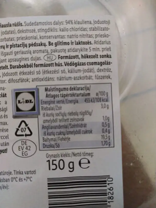 Virtas kiaulienos kumpis / Sertés combsonka nutrition facts table