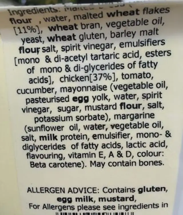 Chicken salad ingredients label